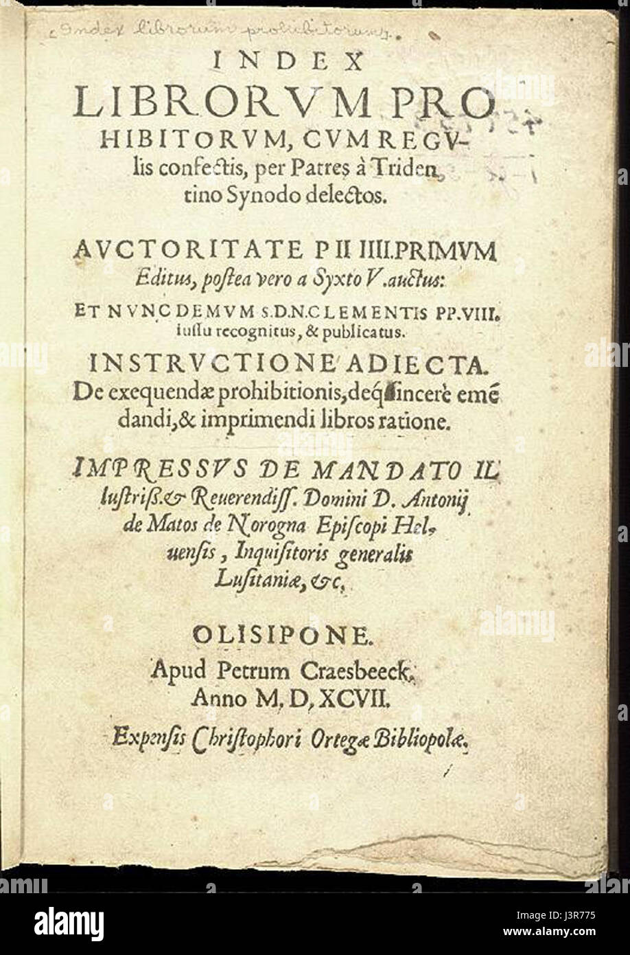 Index Librorum Prohibitorum 2 Stock Photo Alamy