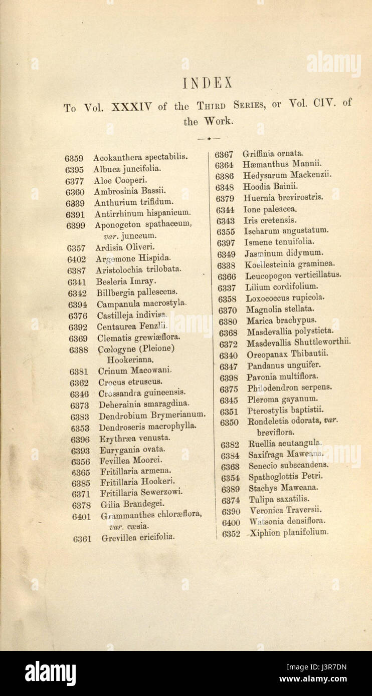 Index   Curtis' 104 (Ser. 3 no. 34) (1878) Stock Photo