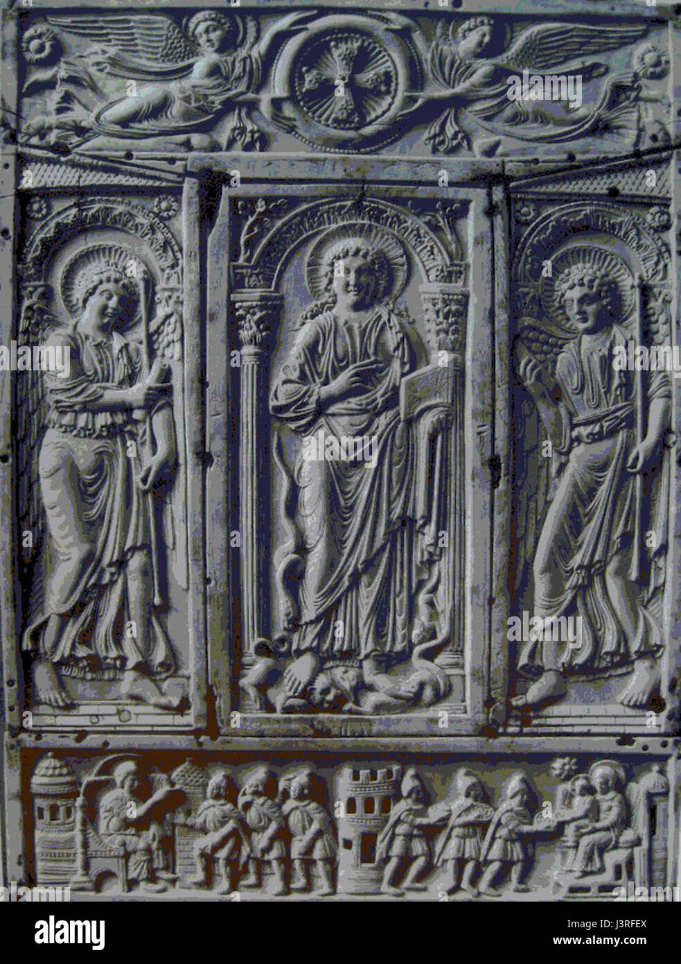 Ivory back cover of the Lorsch Gospels, c. 810, Carolingian Stock Photo