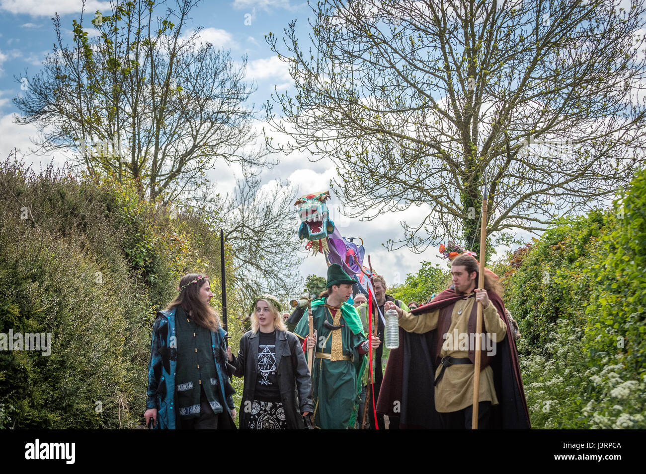 Annual Beltane celebrations on May Day in Glastonbury as part of a