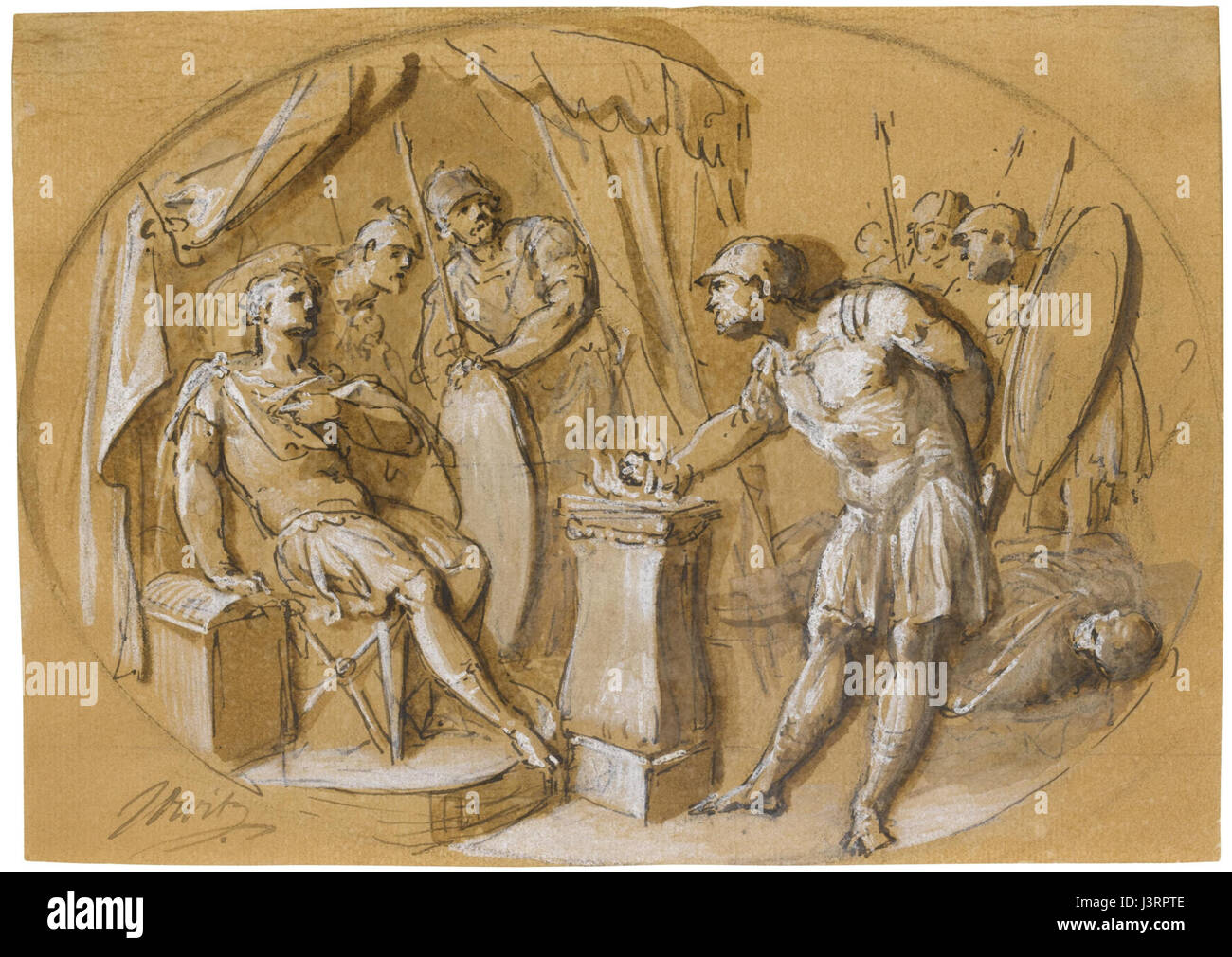An artwork by Jacob de Wit depicting the Roman legend of Mutius ...