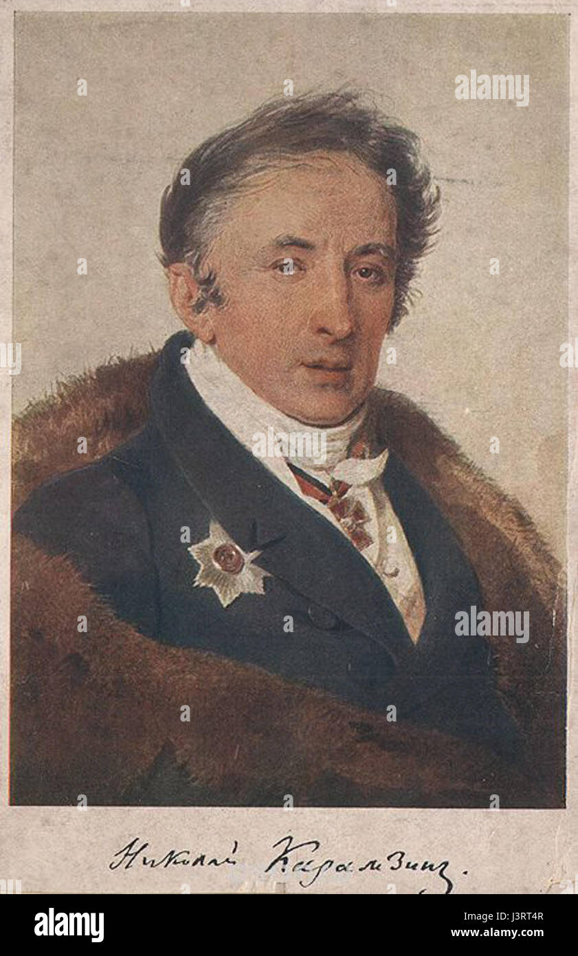 The Karamzin lithograph refers to a historical print featuring Russian author Nikolai Karamzin. The lithograph captures his likeness and contributes to the understanding of Russian literary history during the 18th century. Stock Photo
