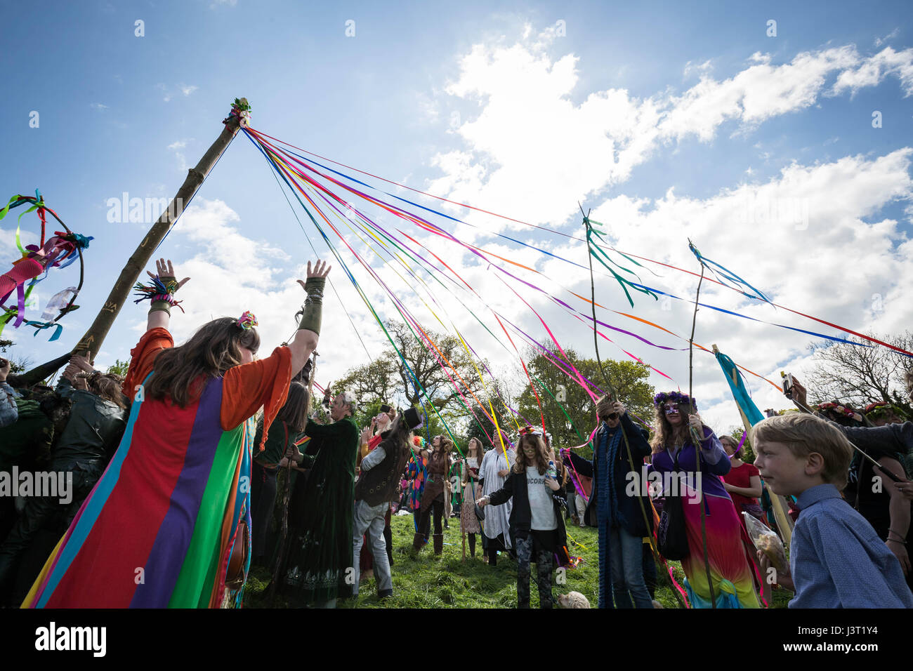 Annual Beltane celebrations on May Day in Glastonbury as part of a