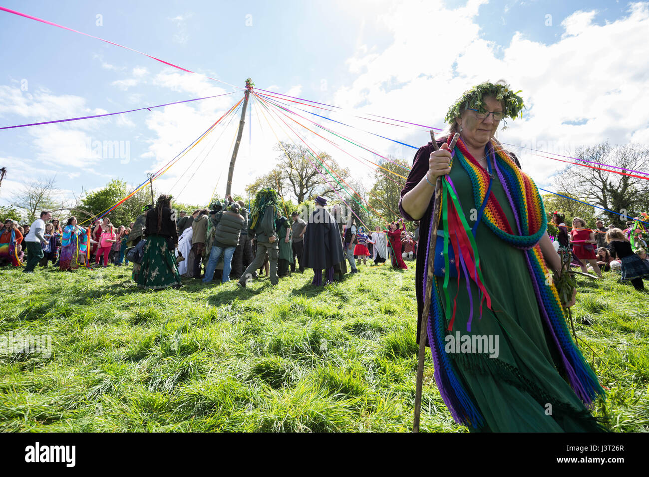 Annual Beltane celebrations on May Day in Glastonbury as part of a