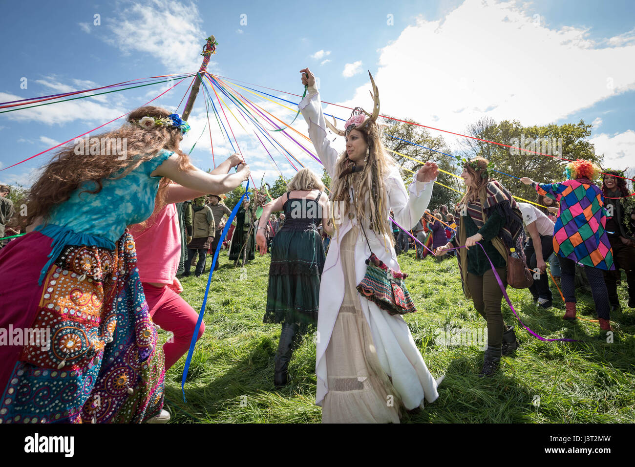 Annual Beltane celebrations on May Day in Glastonbury as part of a