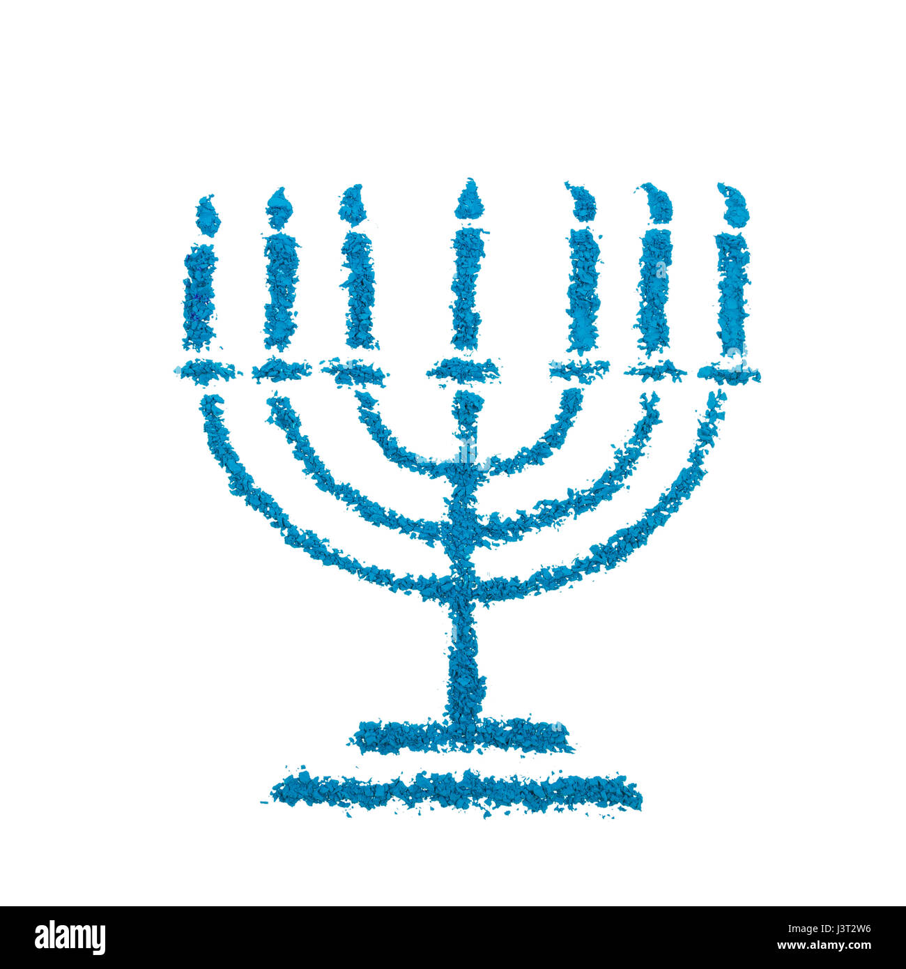 Jewish Hanukkah Menorah symbol made with color powder, isolated on a white background Stock Photo