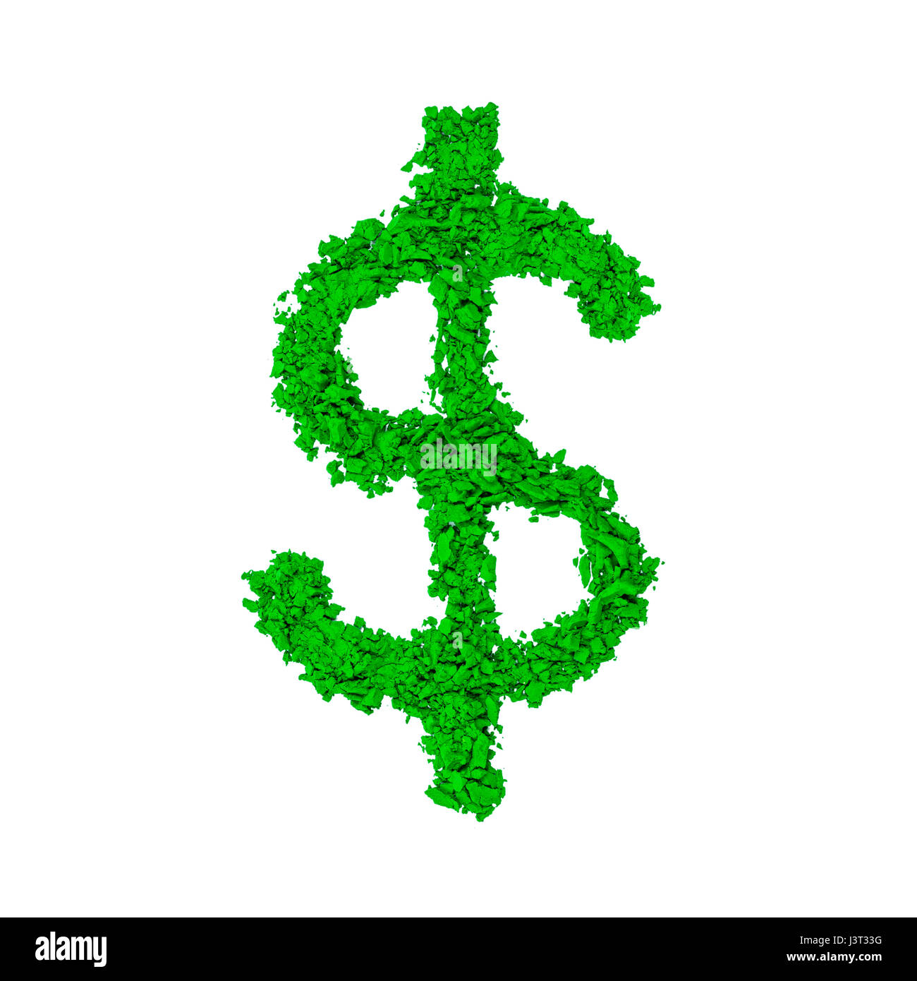 The US Dollar Sign made with green color powder and isolated on a white background. Stock Photo