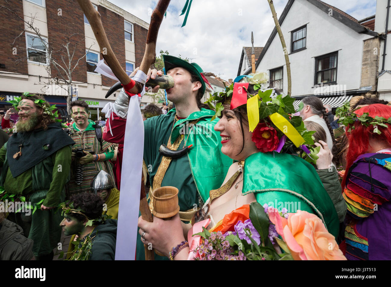 Annual Beltane celebrations on May Day in Glastonbury as part of a