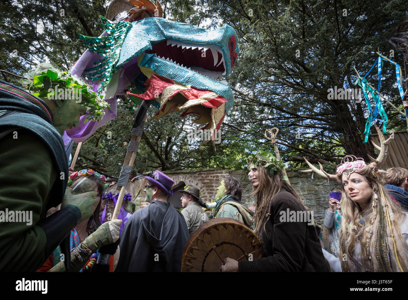 Annual Beltane celebrations on May Day in Glastonbury as part of a
