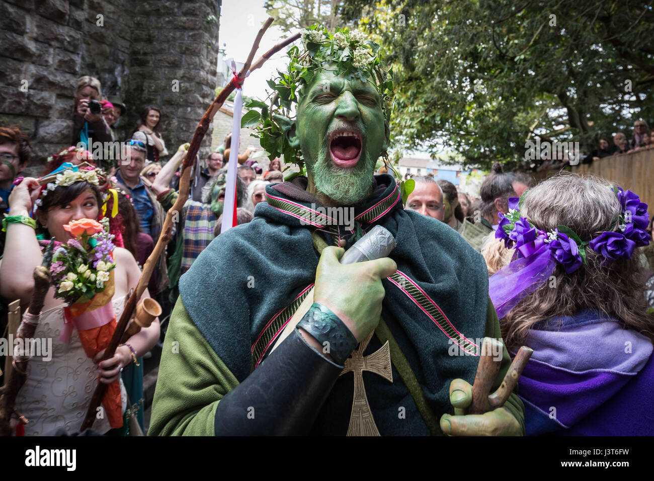 Annual Beltane celebrations on May Day in Glastonbury as part of a