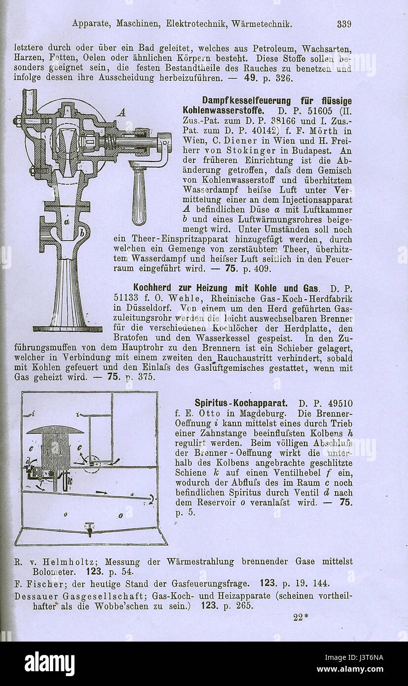 Kochherd zur Heizung mit Kohle und Gas. In, R.Gaertner, Chemisch technisches repertorium, Band 29, 1891, Seite 339 Stock Photo