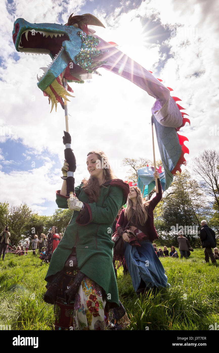 Annual Beltane celebrations on May Day in Glastonbury as part of a