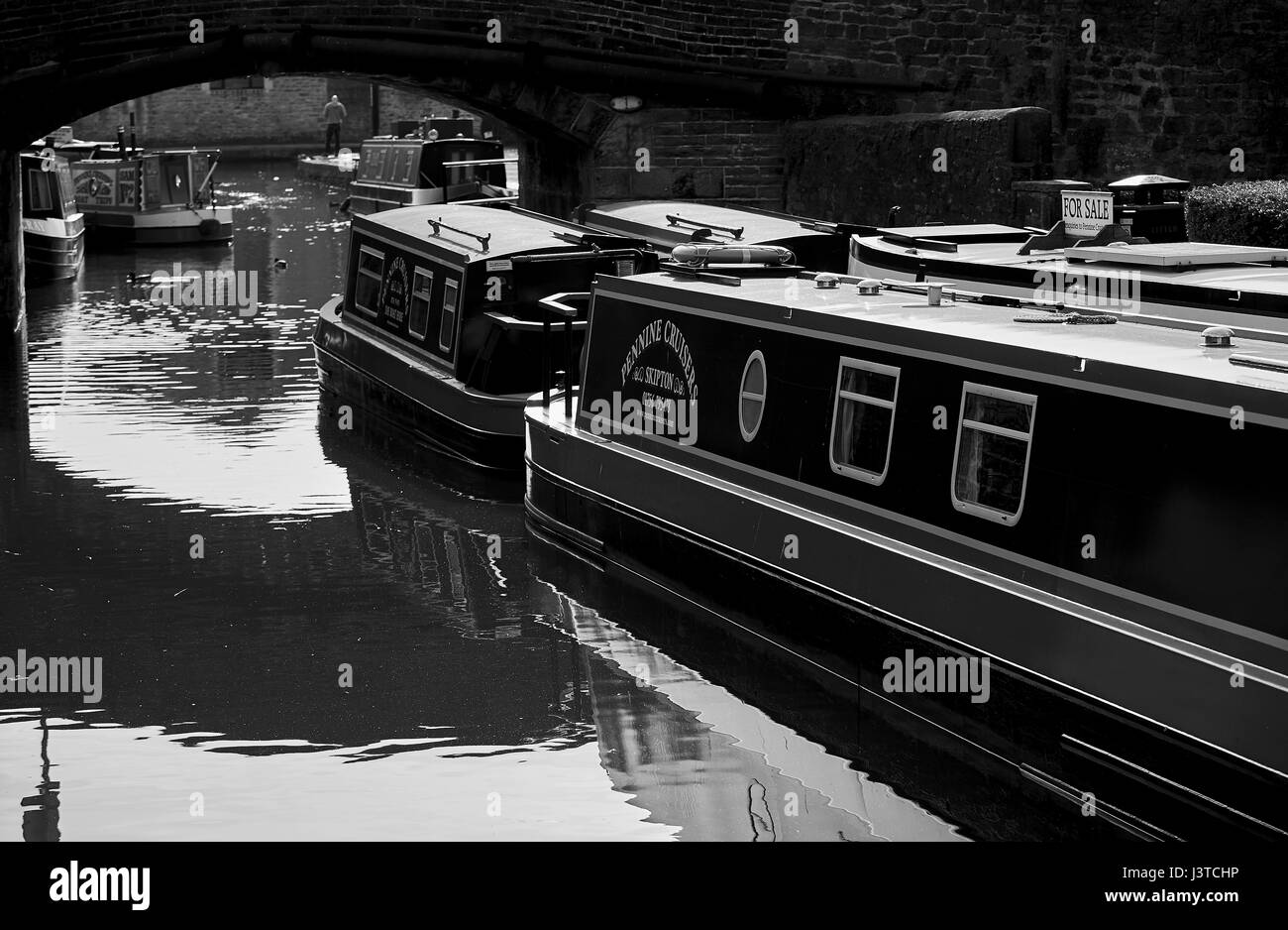 Leeds Liverpool Canal Longboats at Skipton, North Yorkshire U.K. Stock Photo