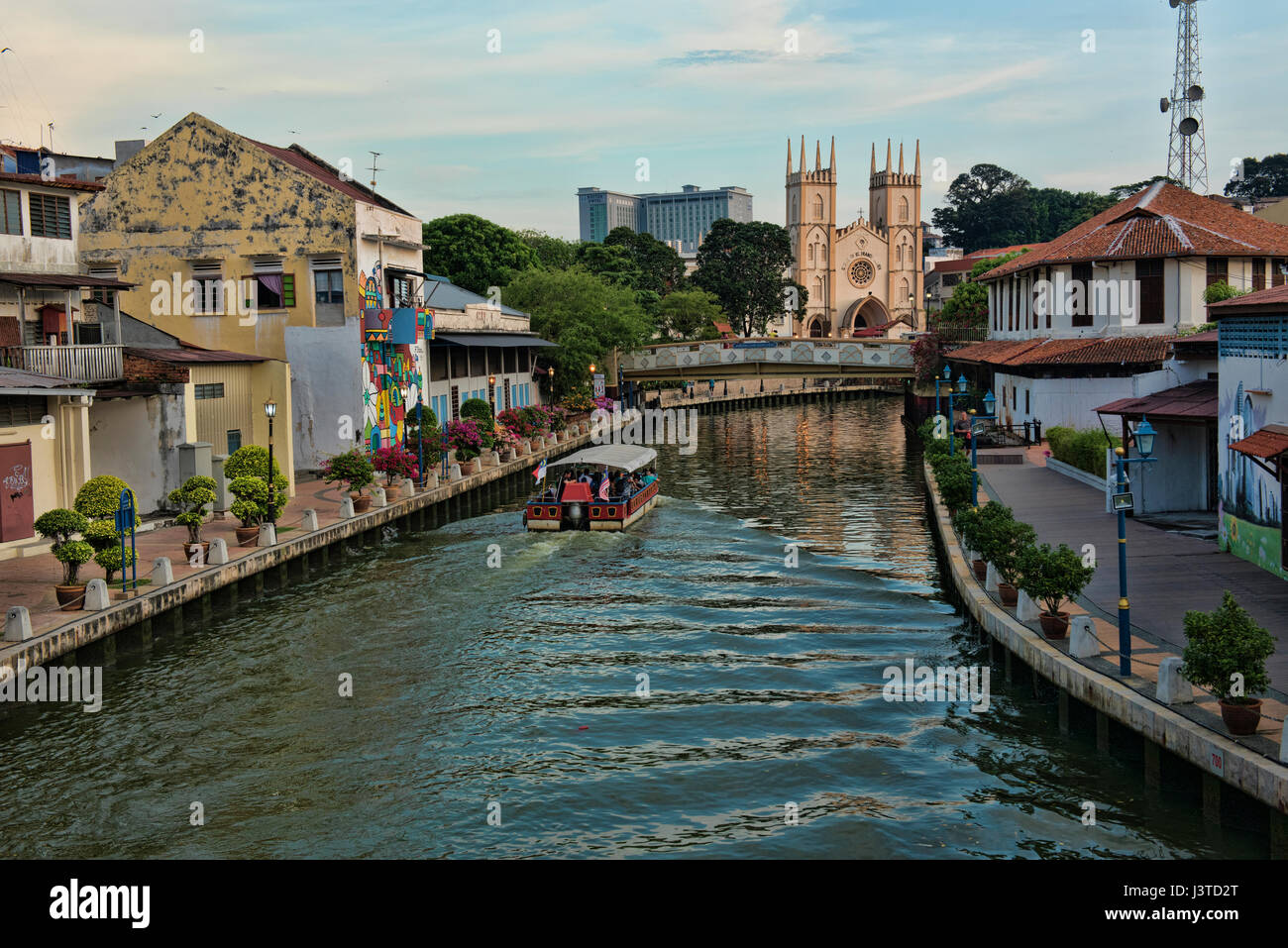 Cruise boat on the Melaka River, Malacca, Malaysia Stock Photo