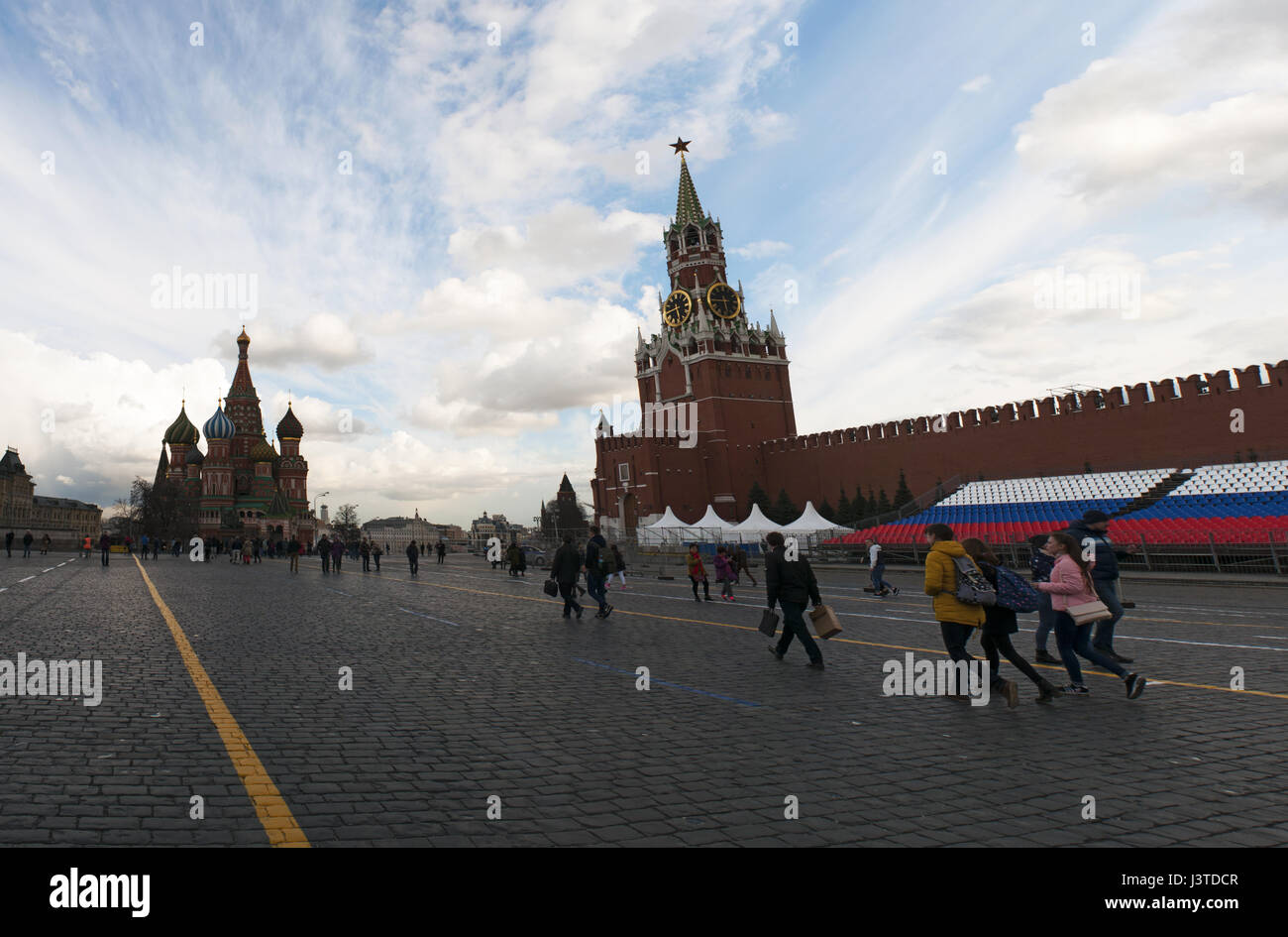 The fortified complex of the Moscow Kremlin Wall with Spasskaya Tower ...