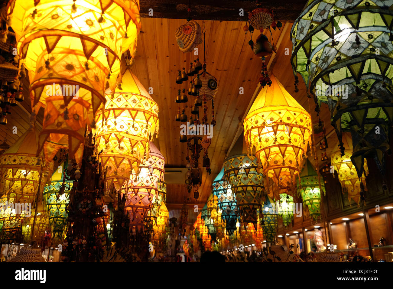 Traditional Chinese lanterns in the streets along the canal in Xitang town in Zhejiang Province, China, February 20, 2016. Stock Photo