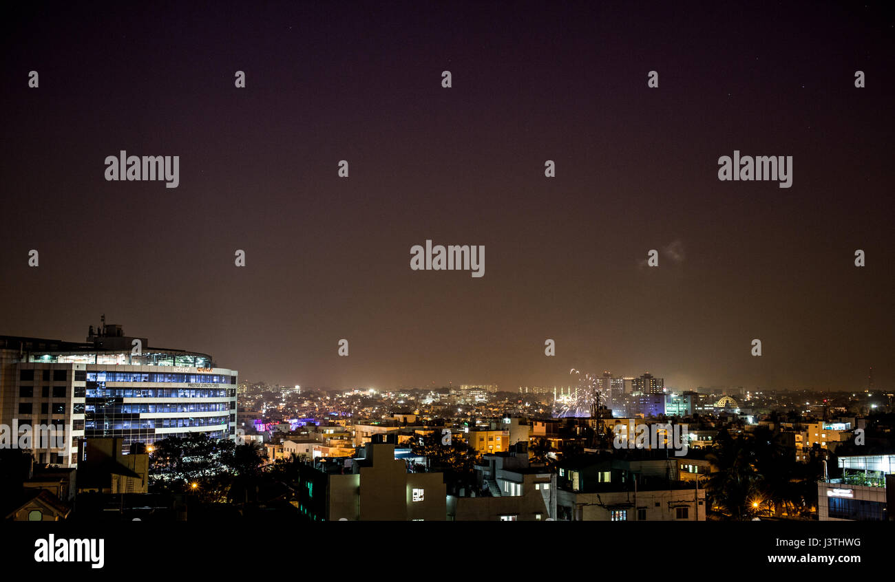 Night shot over Bangalore city. Stock Photo