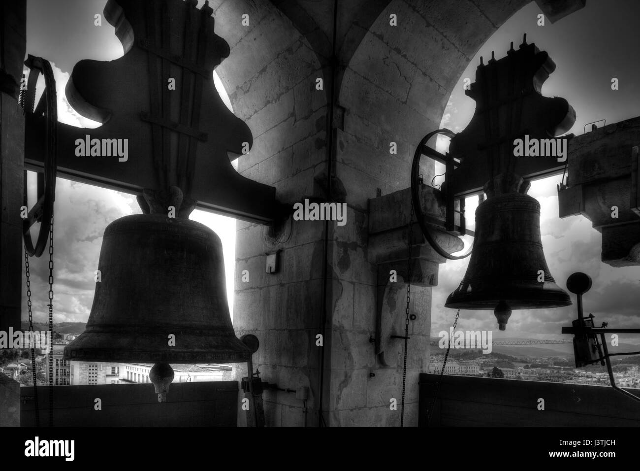 Clocks in Clock Tower of University of Coimbra, Coimbra, Portugal, Europe I Glocken im Glockenturm der  Universität, Coimbra, Beira Litoral, Regio Cen Stock Photo