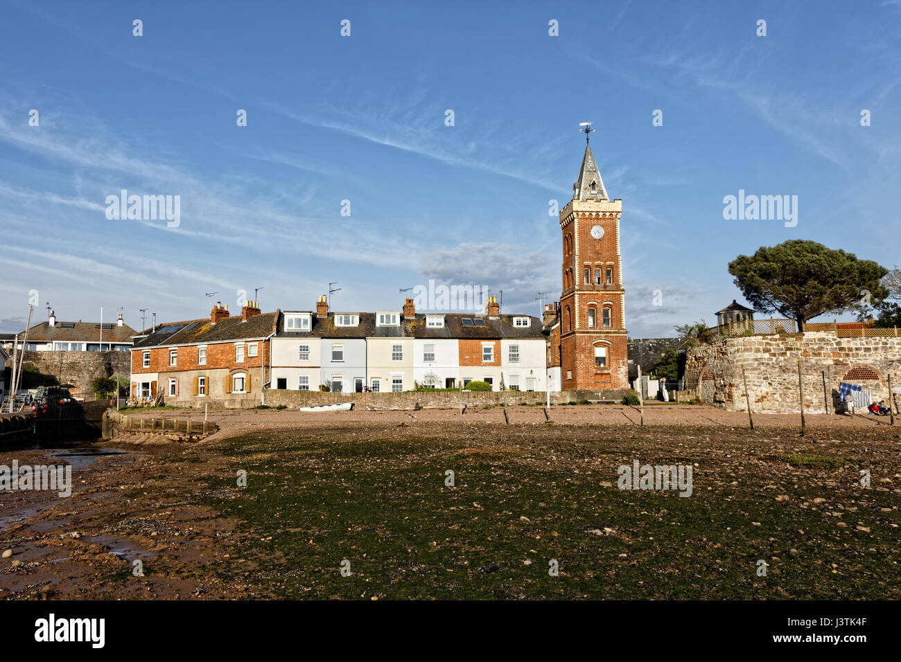 Peter's Tower Devon - Italianate brick clock tower at Lympstone on the River Exe estuary Stock Photo