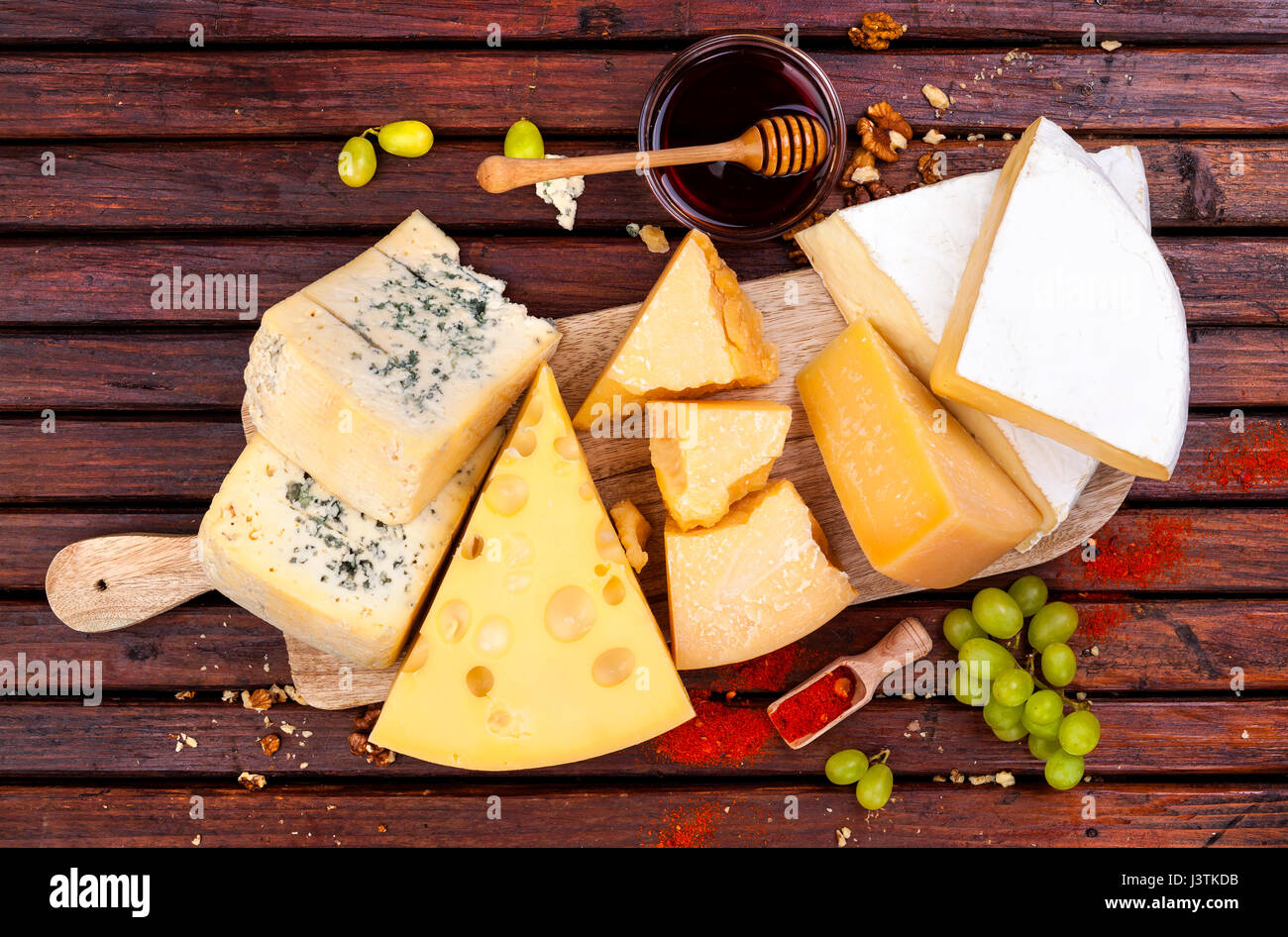 Cheese board. Various types of cheese. Top view Stock Photo
