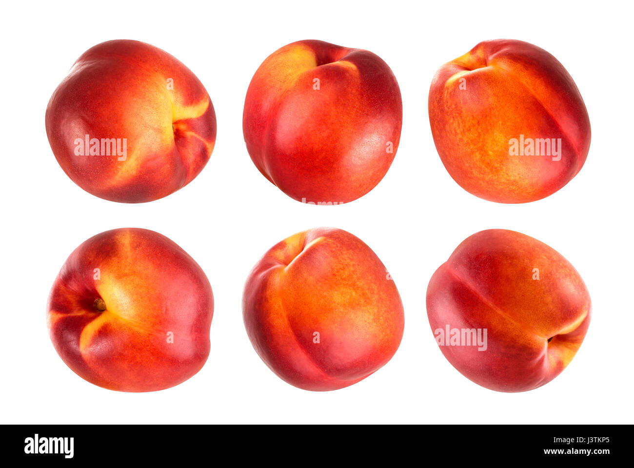 Collection of whole nectarines isolated on white background with