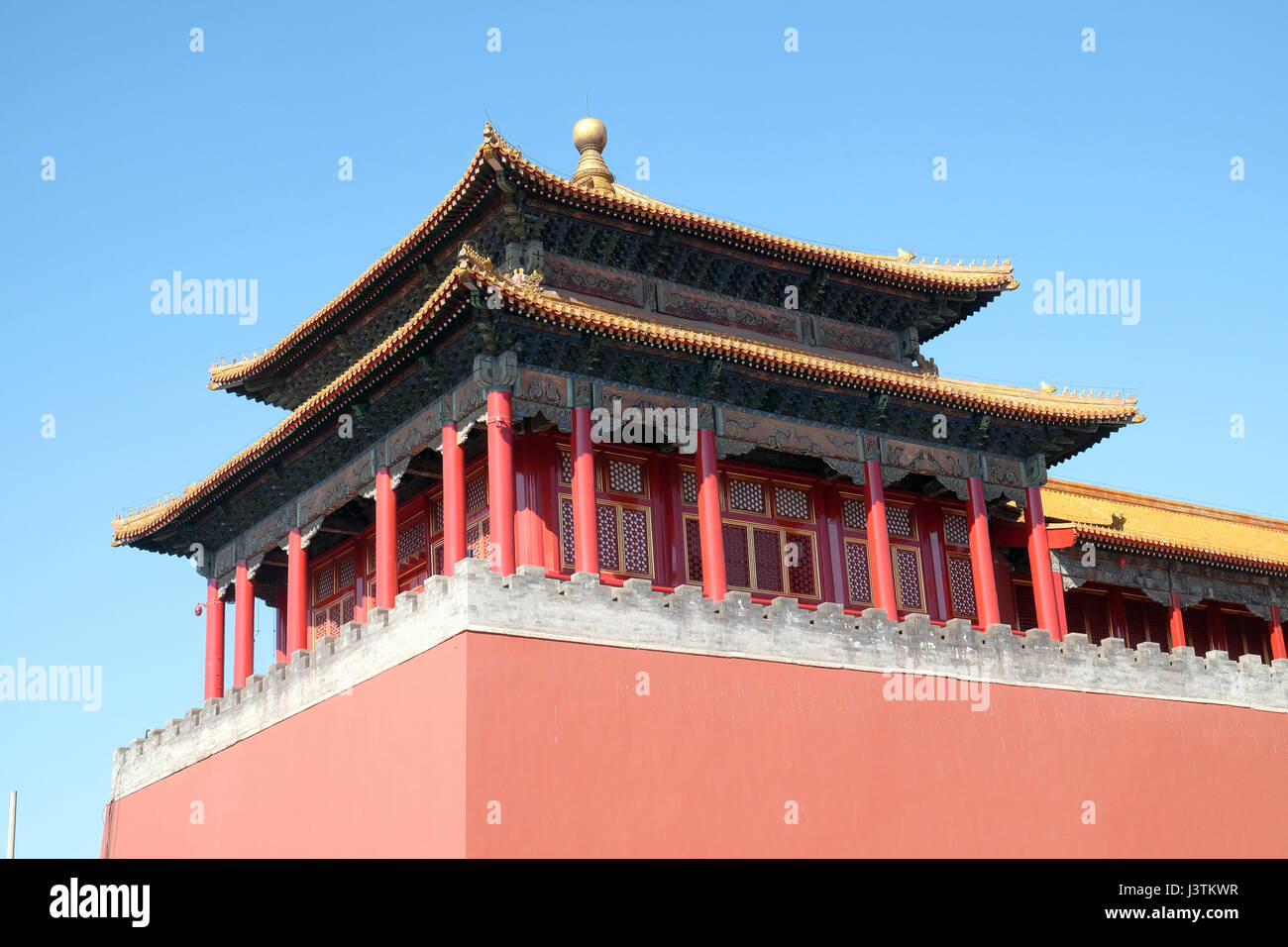 Solemn Tower, The Meridian Gate Wumen in the Forbidden City, Beijing, China, February 23, 2016. Stock Photo