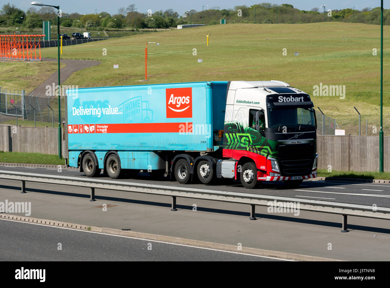 A Stobart/Argos lorry on the A45 road, West Midlands, England, UK Stock Photo