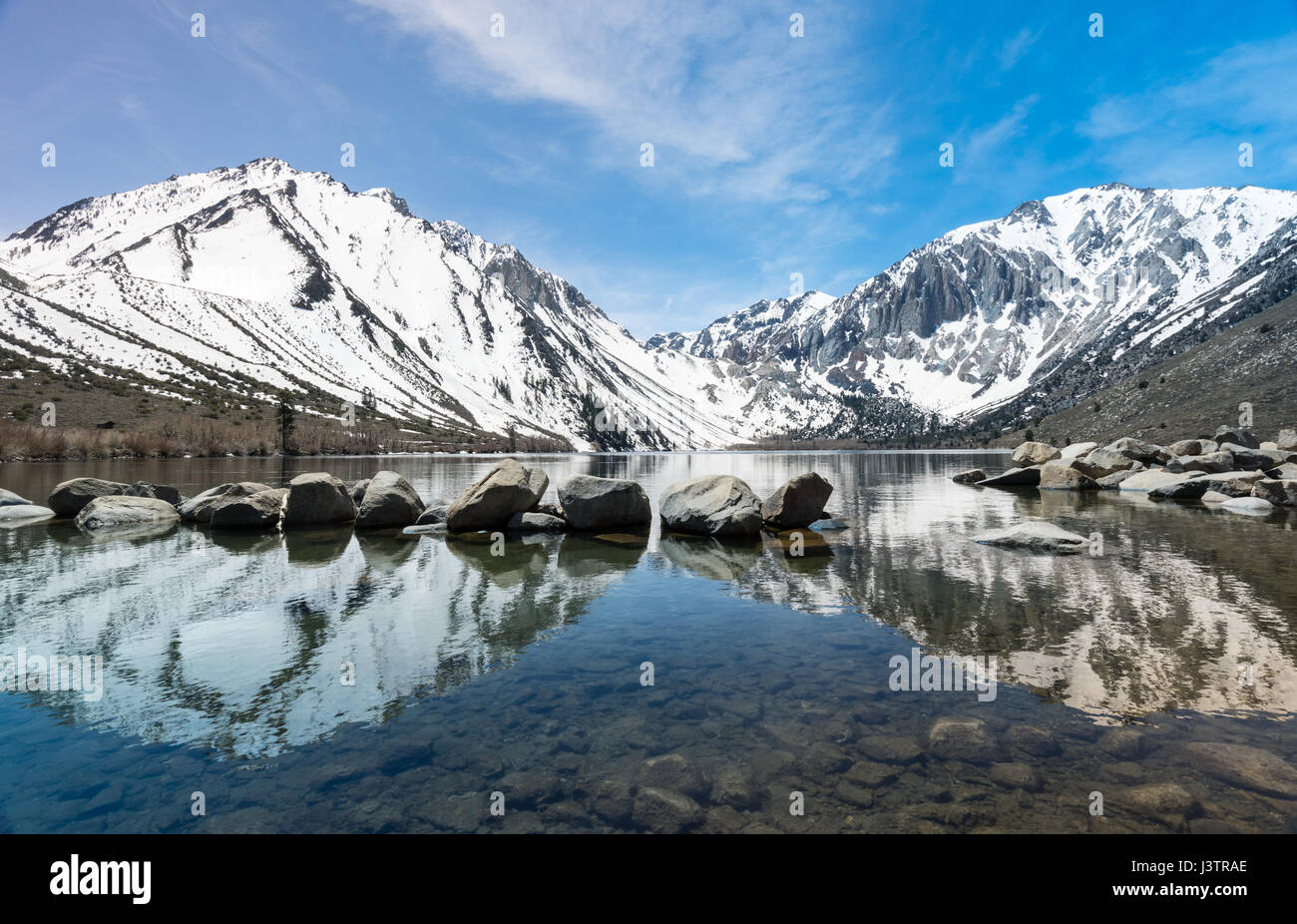 Reflections in Convict Lake in Sierra Nevadas California Stock Photo