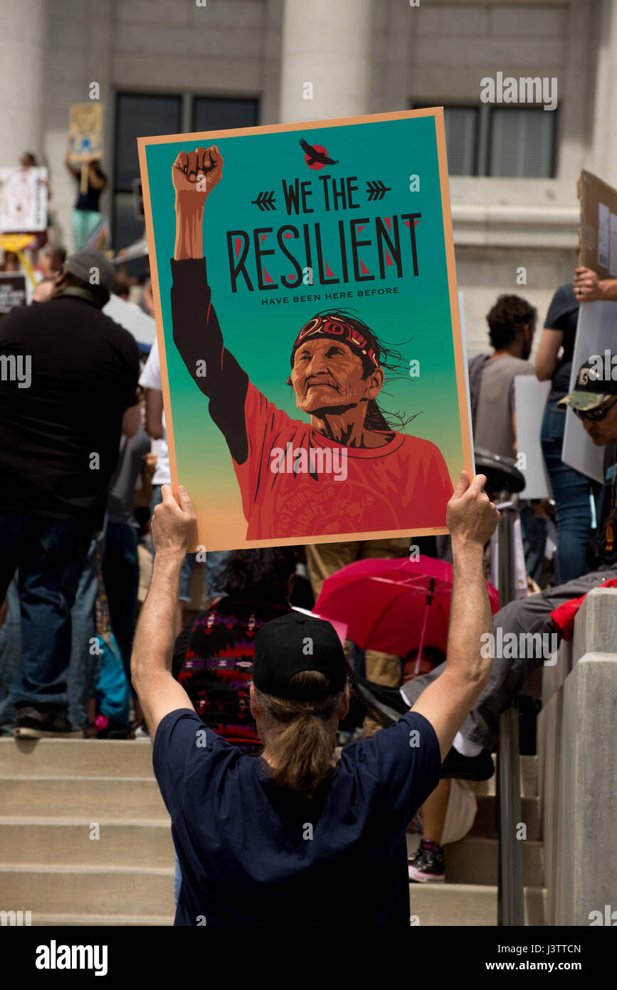 Salt Lake City - May 6, 2017: Supporters rally for Bears Ears National Monument at the Utah State Capitol ahead of visit by Interior Secretary Ryan Zi Stock Photo