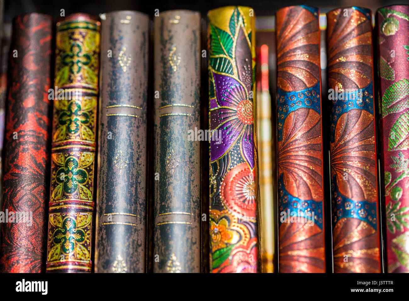 Paperblanks diary books on a shelf Stock Photo