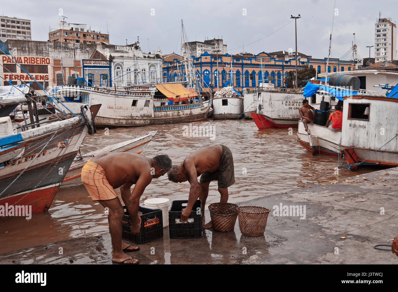 Brazil,  fishermen in the harbour of Belém do Pará Stock Photo