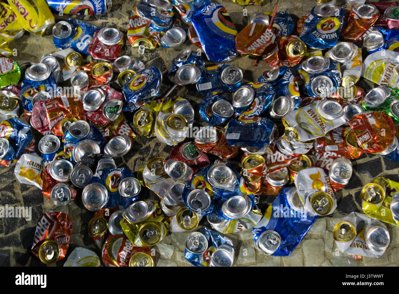 a collection of pressed aluminium cans Stock Photo