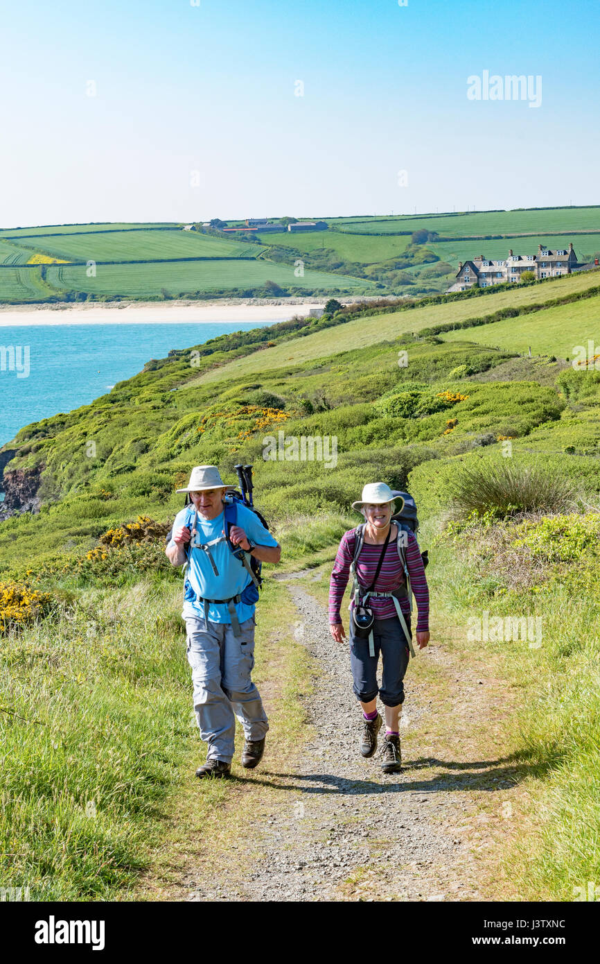 people walking on the southwest coast path near padstow in cornwall, england, uk Stock Photo