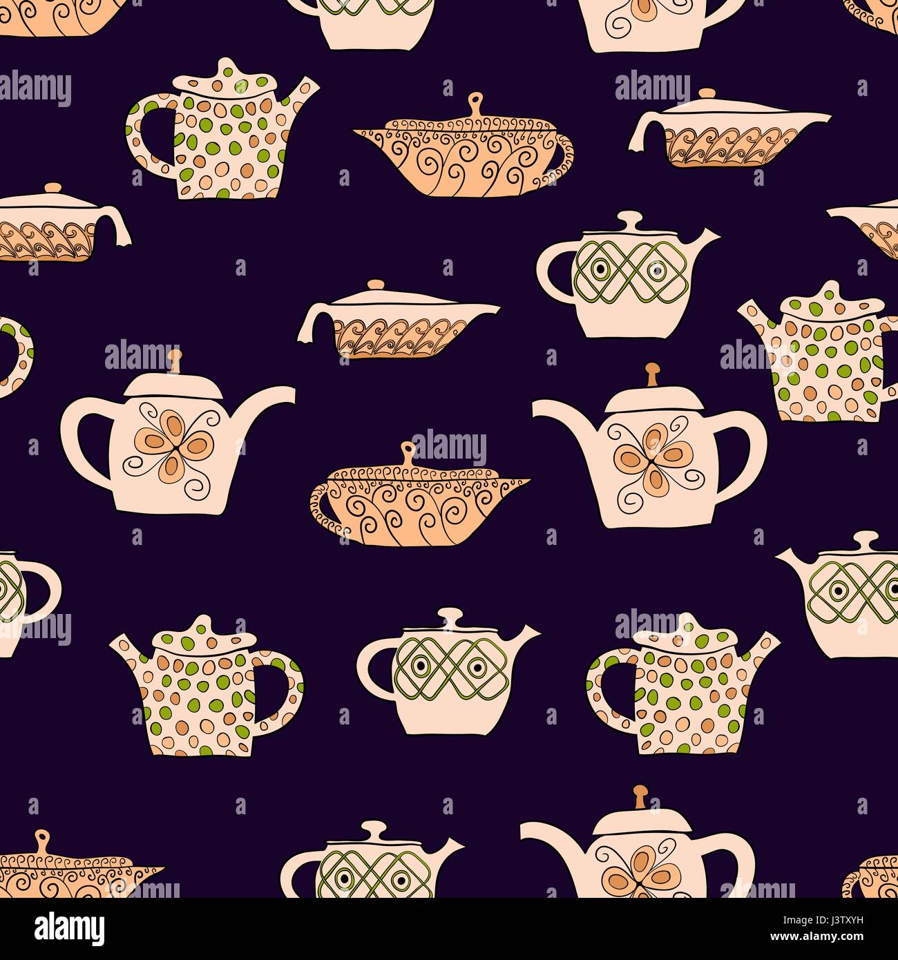 abstract vector doodle tea pot seamless pattern Stock Vector Image ...