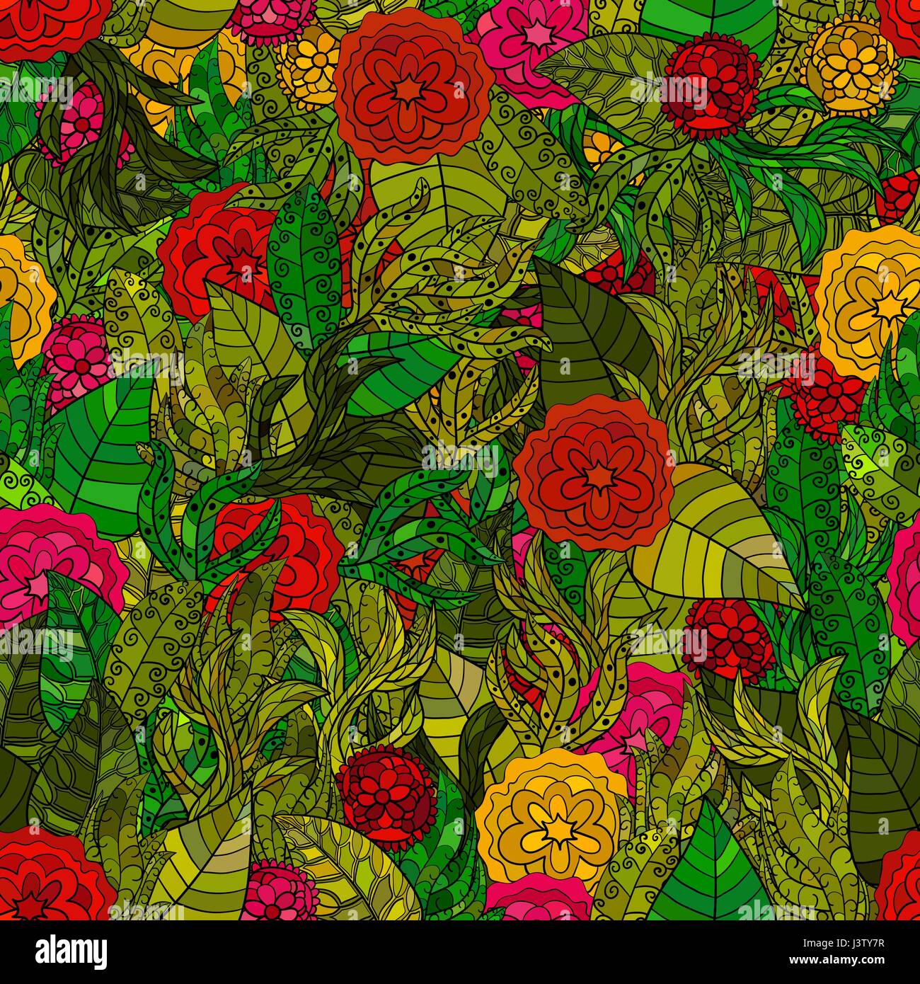 hand drawn vector floral seamless pattern Stock Vector Image & Art - Alamy