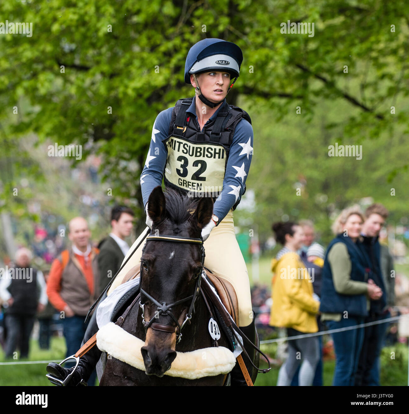 British rider Lissa Green competing on Malin Head Clover at the Badminton Horse Trials 2017. Stock Photo