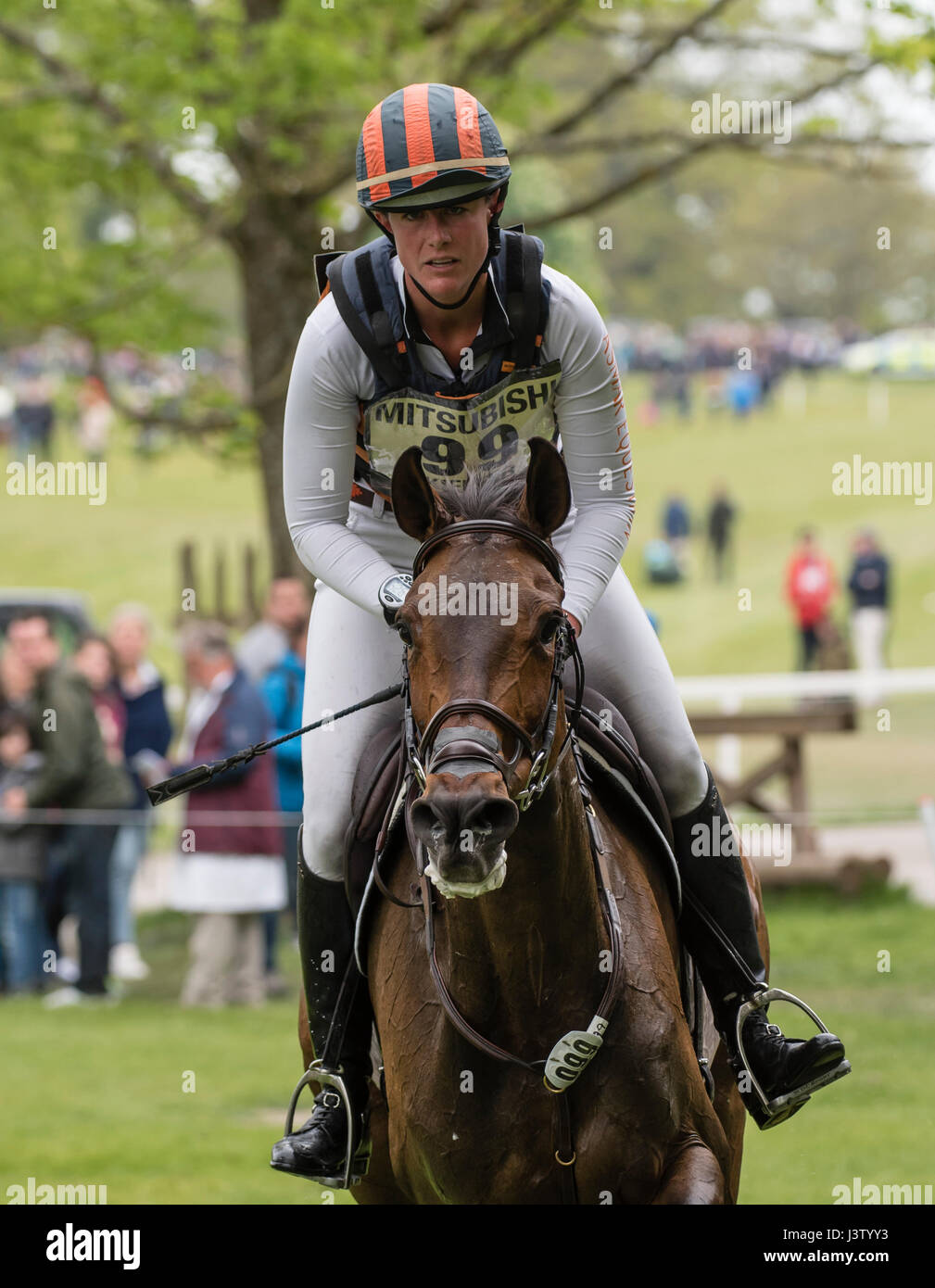 US rider Lauren Kieffer competing on Veronica at the Badminton Horse Trials 2017 Stock Photo