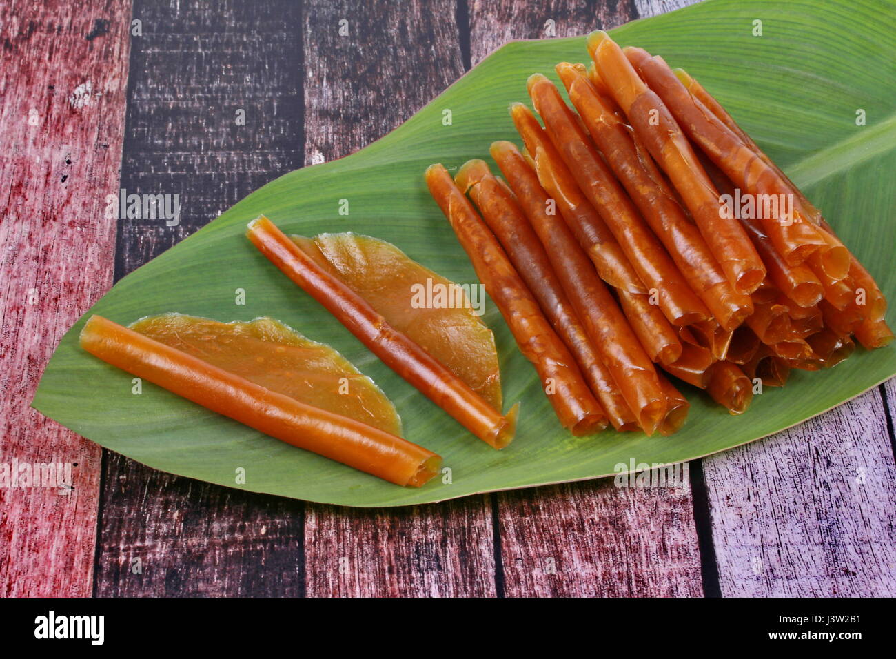 Thai dessert ,Dried mango paste roll ,Mango stir fry , Mango sheet , on