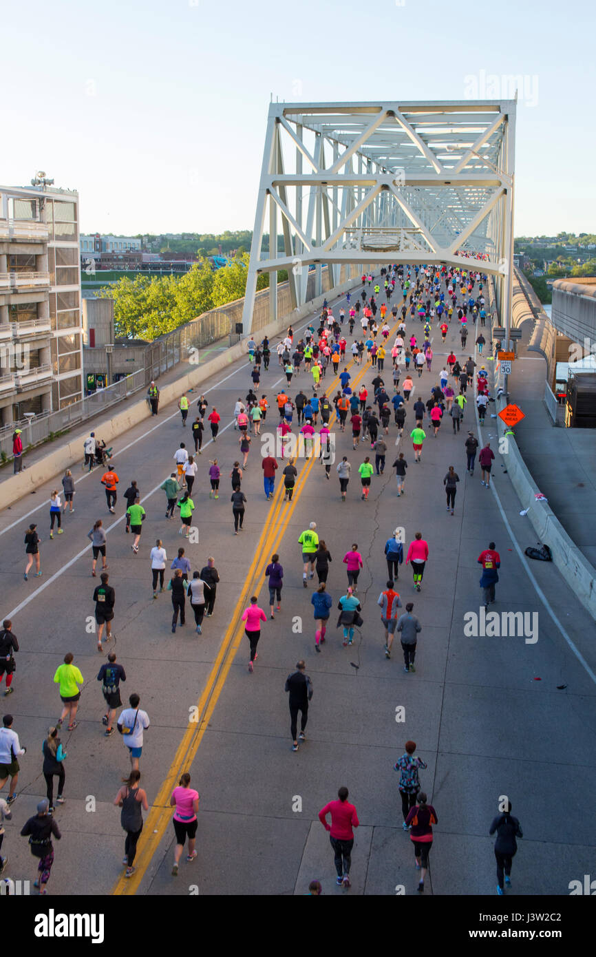 The 2017 Flying Pig Marathon in Cincinnati, Ohio. The runners are