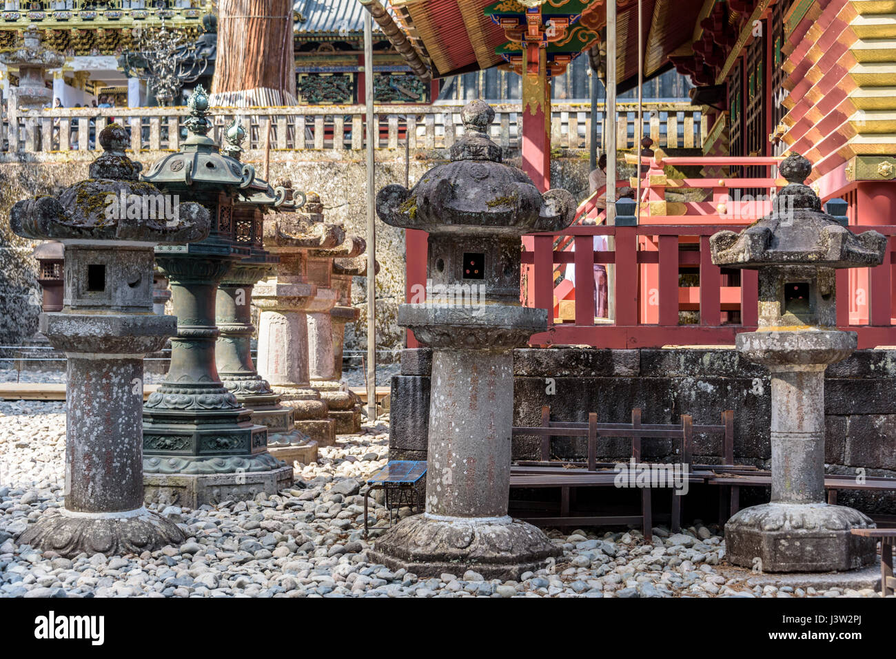 Stone lanterns at Toshogu Shrine. Stock Photo