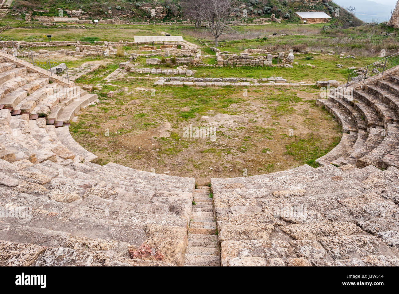 The theater of the ancient greek city of Morgantina, in Sicily Stock Photo