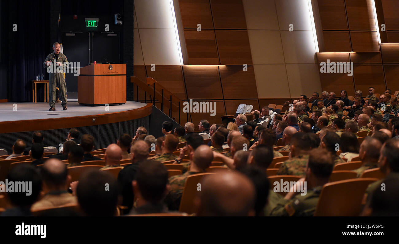 170428-N-RX668-018 NEWPORT, R.I. (April 28, 2017) Adm. Harry B. Harris, commander, U.S. Pacific Command (PACOM), provides U.S. Naval War College students, staff and faculty with an overview of the PACOM theatre during a visit to the college. (U.S. Navy photo by Mass Communication Specialist 2nd Class Jess Lewis/Released) Stock Photo