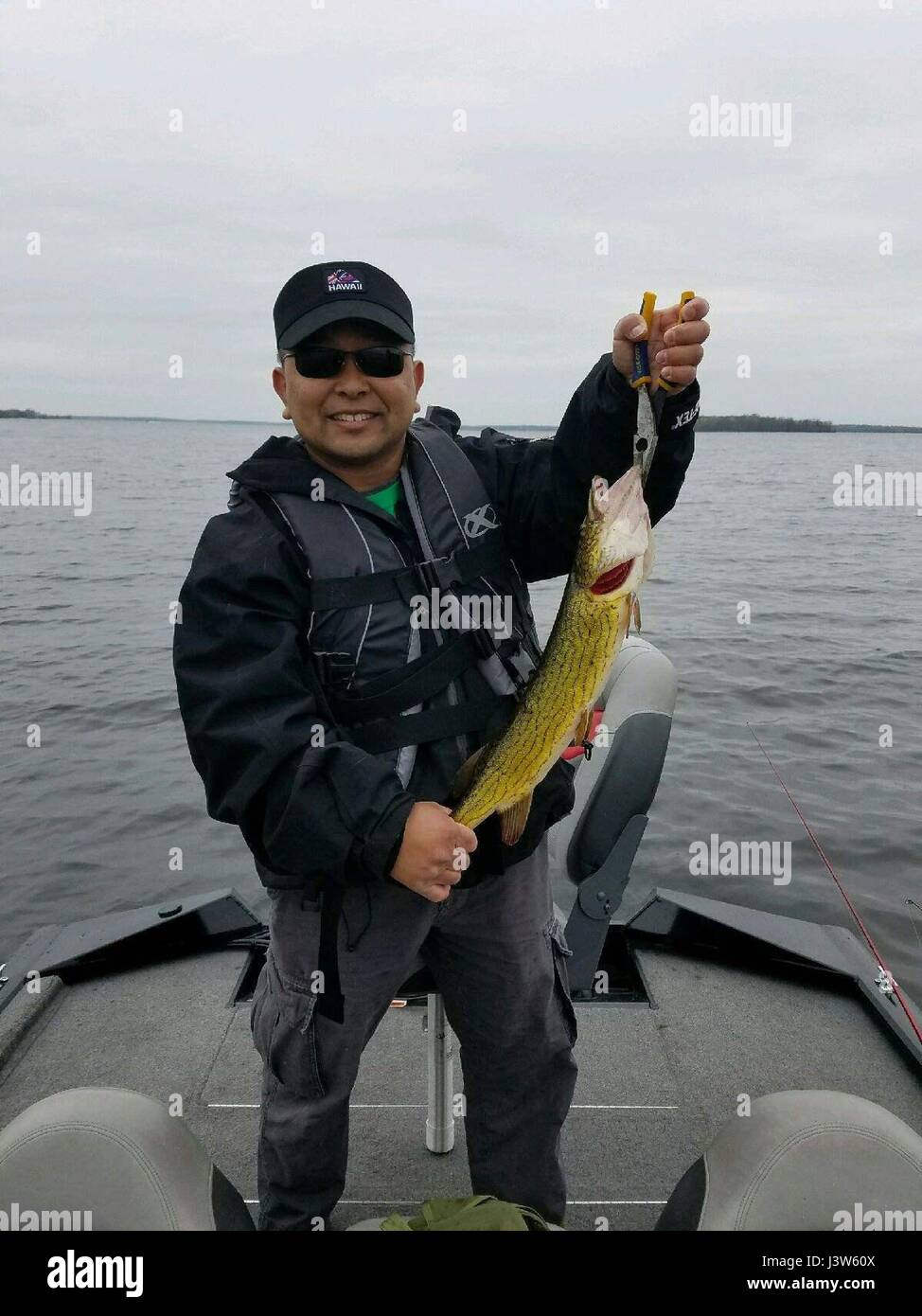 Yakut girl fisherman hard holds in the hands of many caught fish