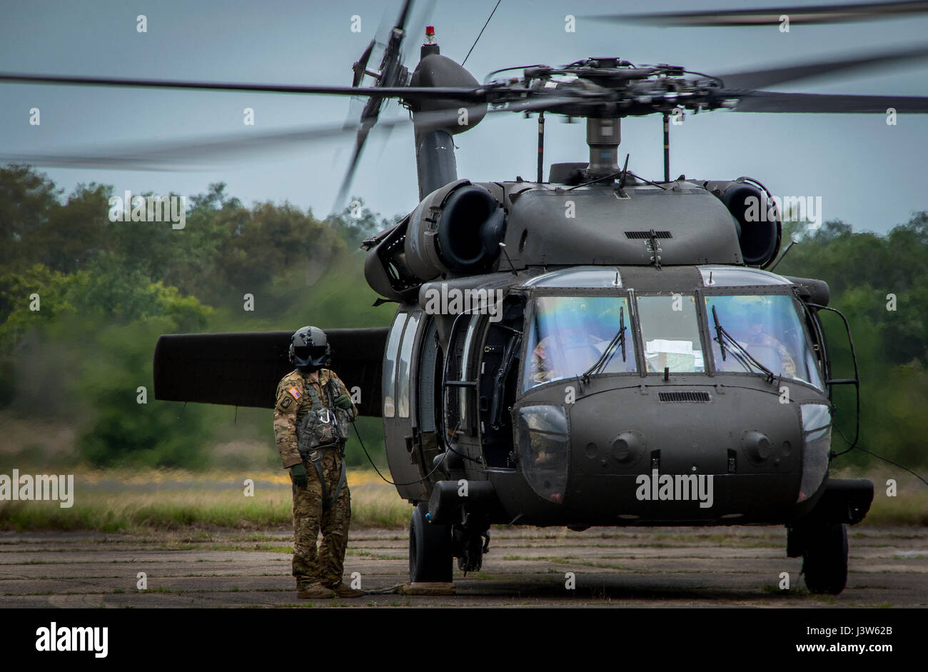 A Blackhawk helicopter is displayed during the 6th Ranger Training ...