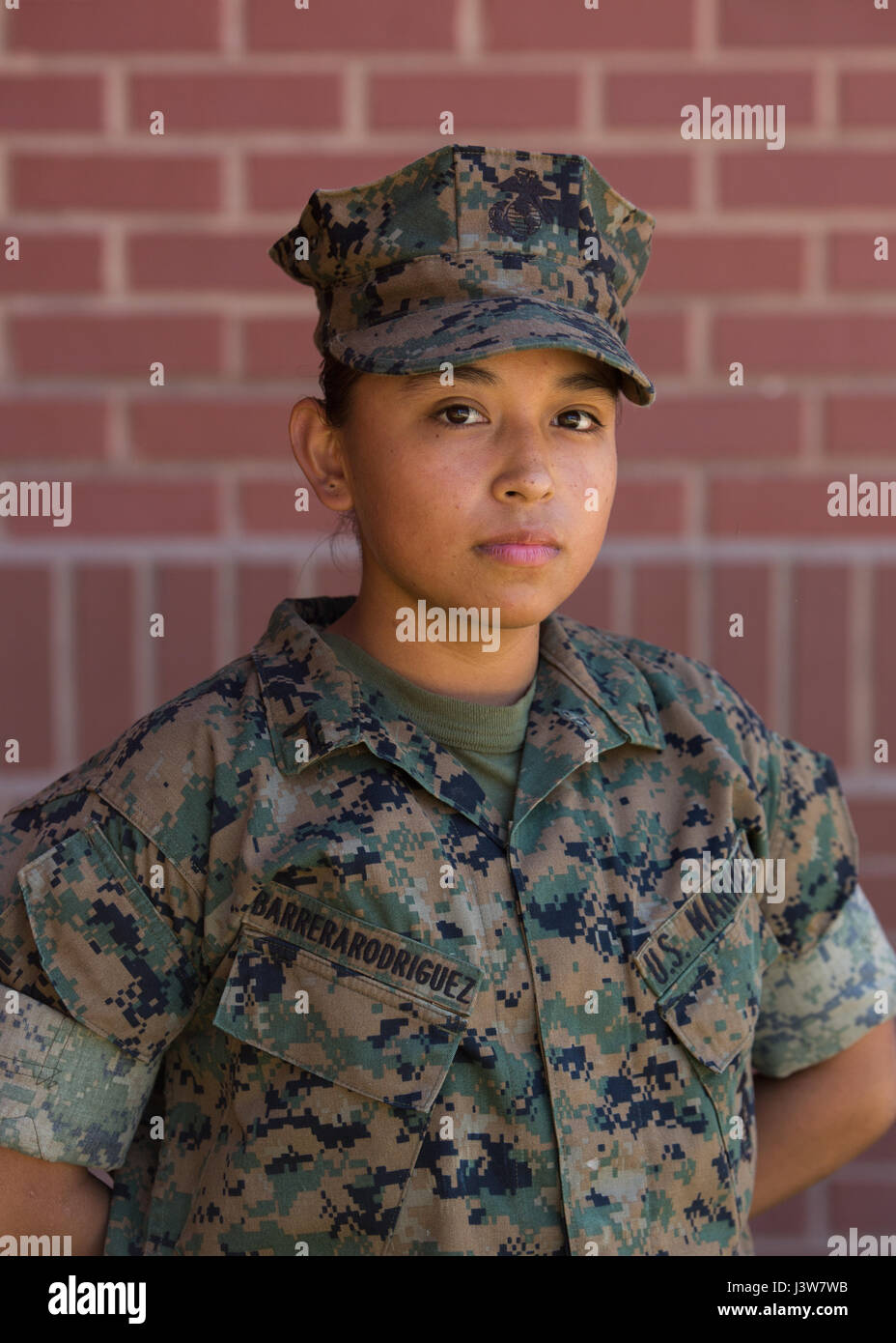 Pvt. Ada E. Barrera Rodriguez, Platoon 4017, Oscar Company, 4th Recruit Training Battalion, earned U.S. citizenship May 4, 2017, on Parris Island, S.C. Before earning citizenship, applicants must demonstrate knowledge of the English language and American government, show good moral character and take the Oath of Allegiance to the U.S. Constitution. Barrera Rodriguez, from Chicago, originally from Mexico, is scheduled to graduate May 5, 2017. (Photos by Lance Cpl. Maximiliano Bavastro) Stock Photo