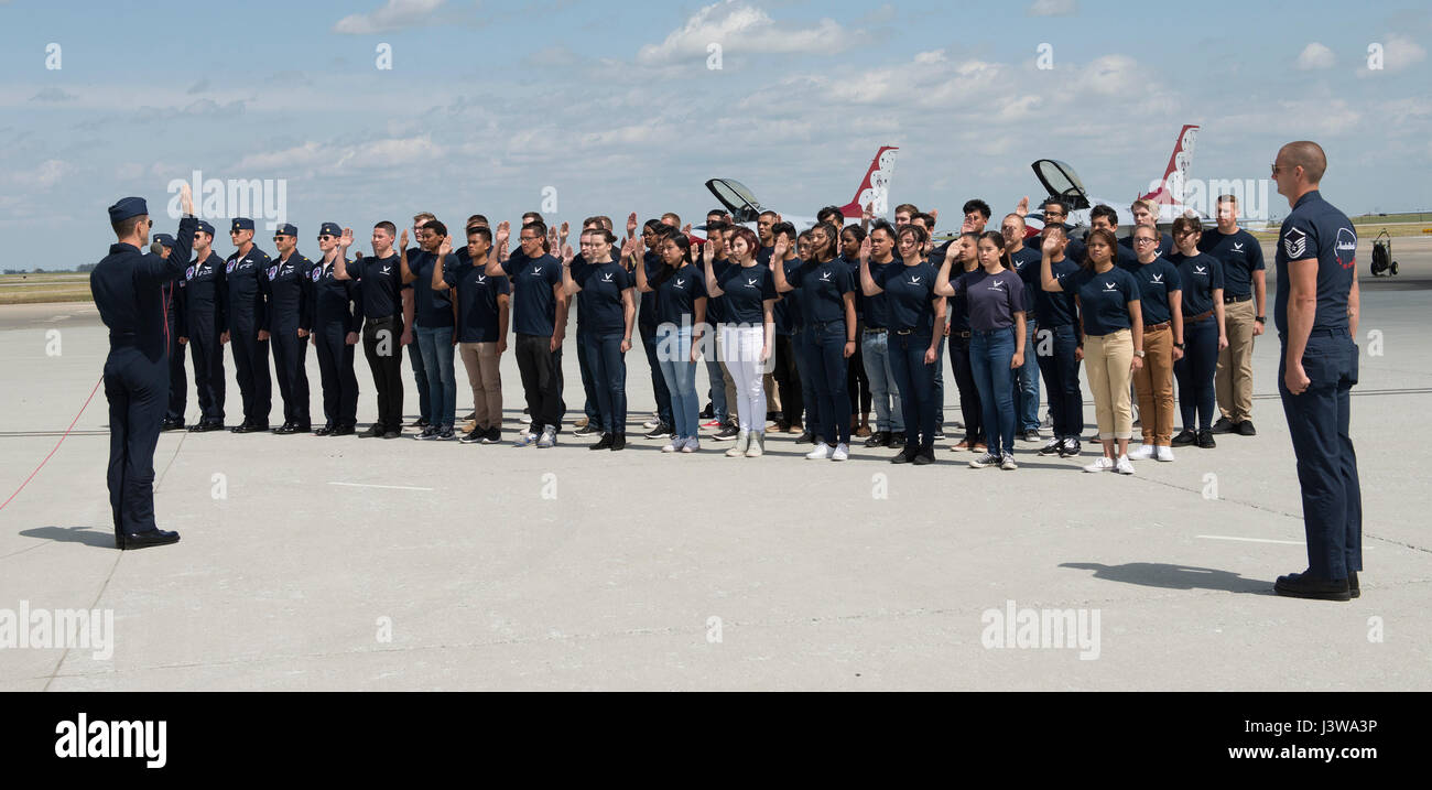 An enlistment ceremony at Travis Air Force Base, California, where high  school students from Solano County take the oath of enlistment, pledging  future service in the U.S. Air Force Stock Photo -
