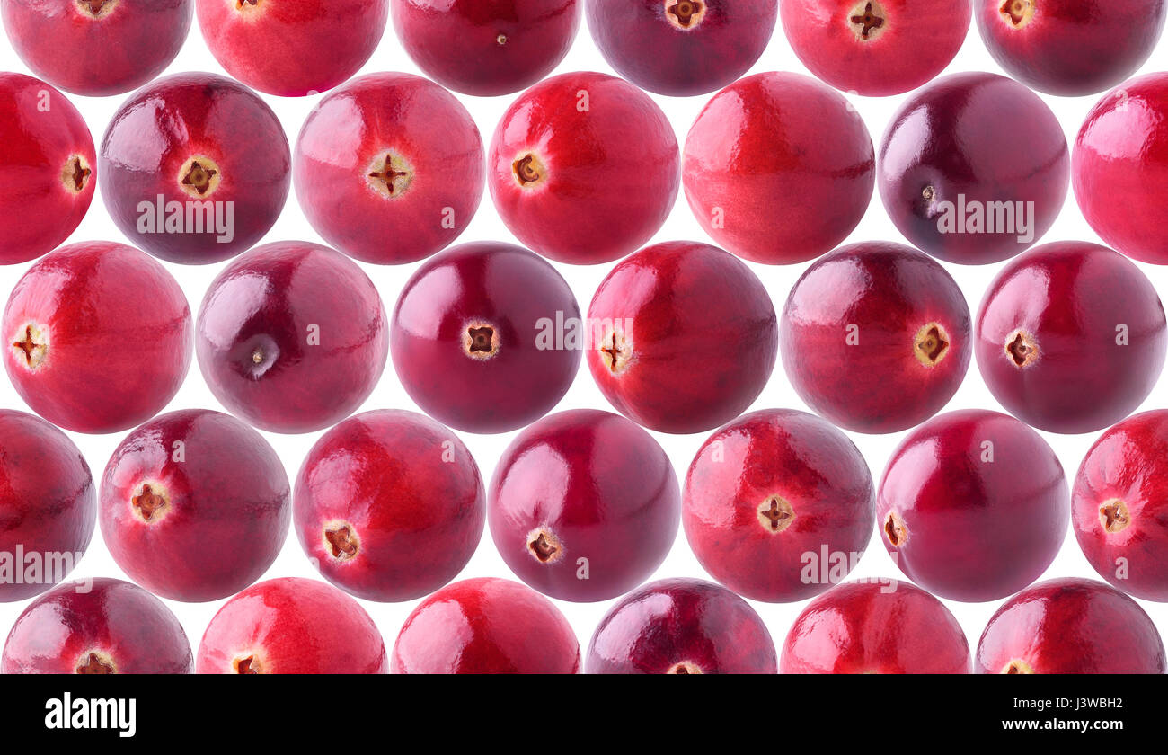 Cranberries pattern. Seamless background with fresh cranberry fruits isolated on white background with clipping path Stock Photo