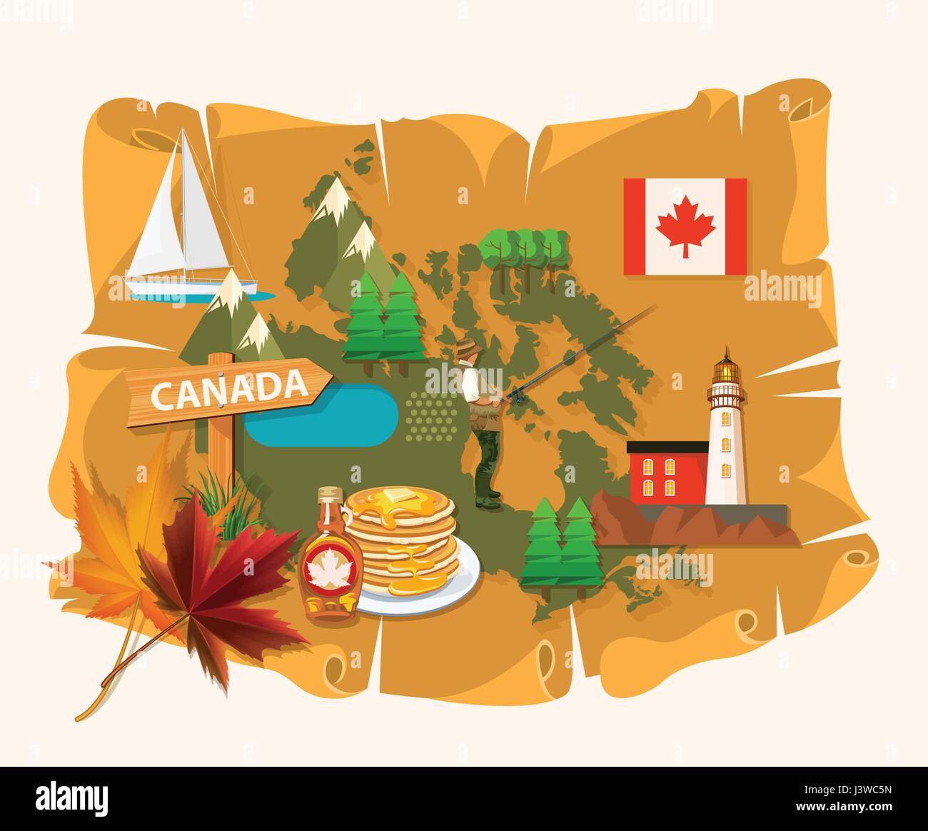 Canada Canadian Vector Illustration Travel Postcard Stock Vector Image Art Alamy