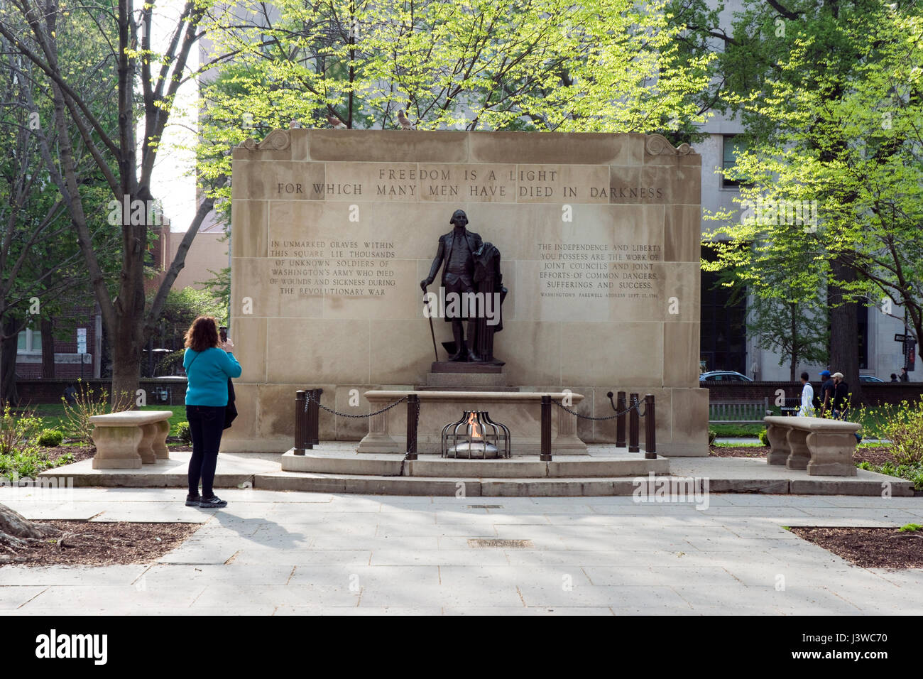 Tomb of Unknown Revolutionary War Soldier, Washington Square, Philadelphia, Pennsylvania, commemorates soldiers who died in the American Revolution. Stock Photo