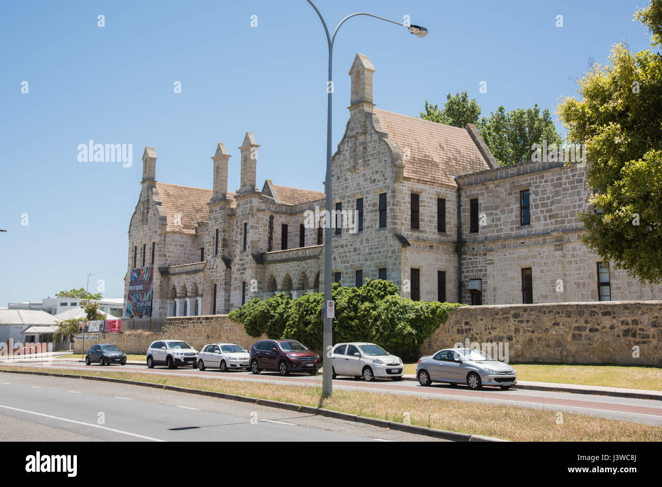 Front view of the historic limestone Fremantle Arts Centre building in